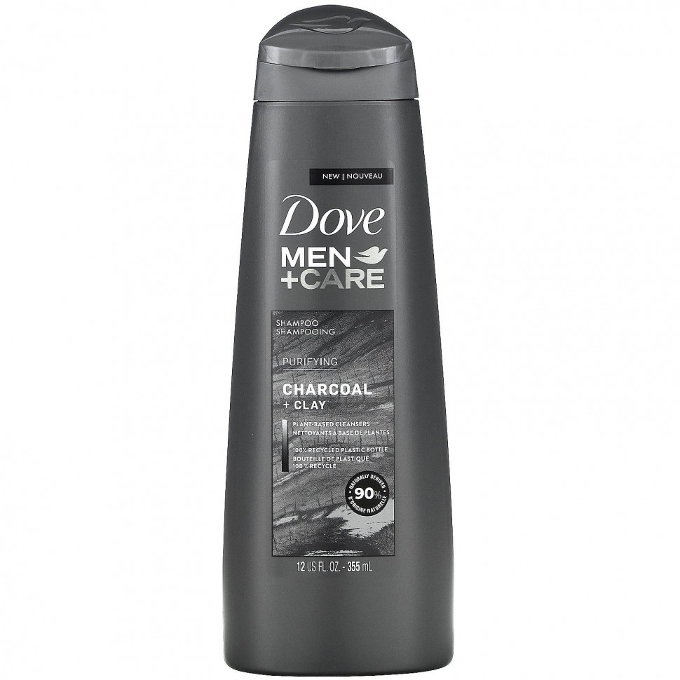   Dove, Men+Care, Shampoo, Purifying, Charcoal + Clay, 12 fl oz (355 ml)   -     , -,   