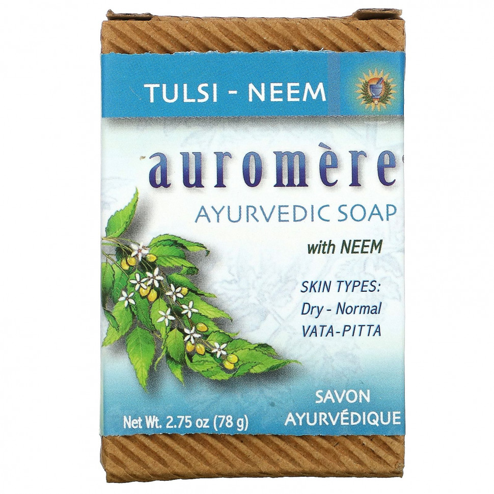   Auromere, Ayurvedic Soap, with Neem, Tulsi-Neem, 2.75 oz (78 g)   -     , -,   
