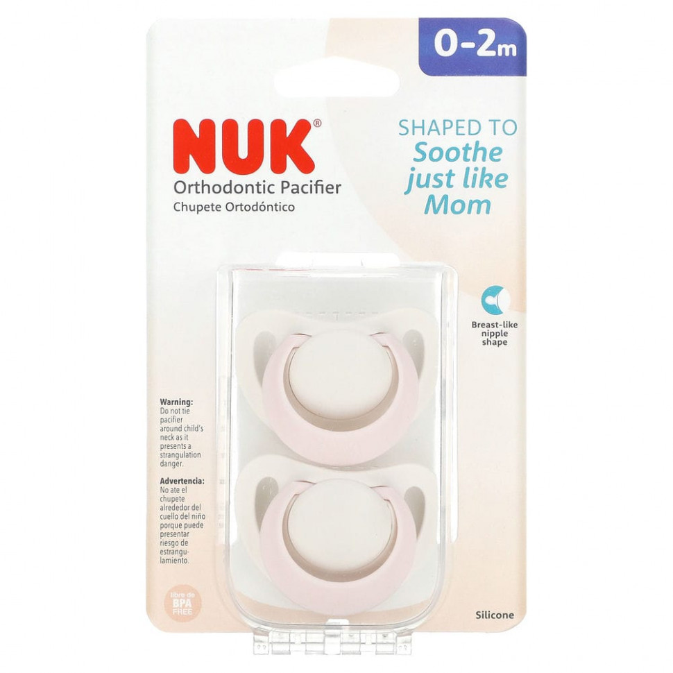   NUK, Orthodontic Pacifier, 0-2 Months, Pink, 2 Pack   -     , -,   