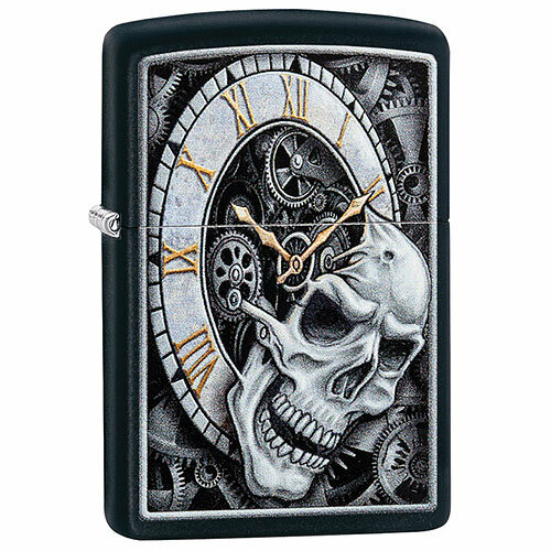    Skull Clock Design   Black Matte Zippo 29854 GS  -     , -,   